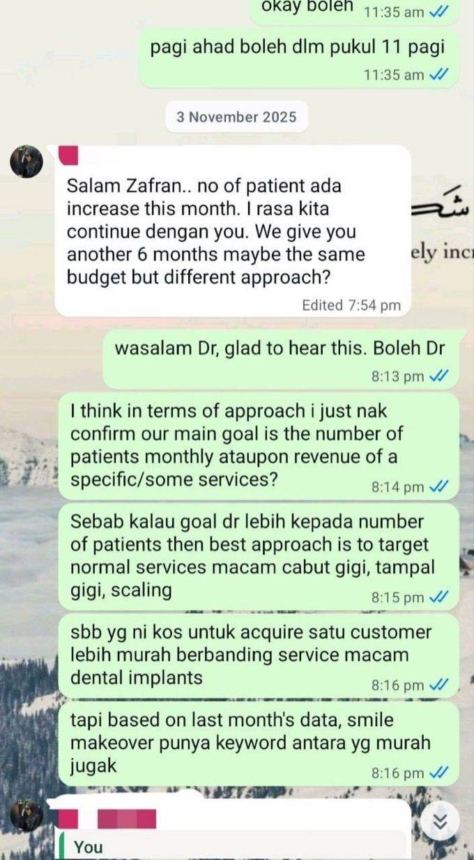 Client WhatsApp conversation